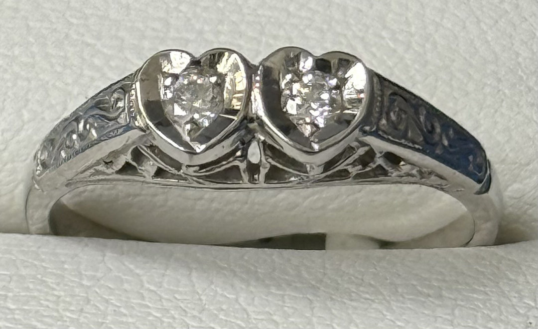 18ct White Gold Double Heart Diamond Ring