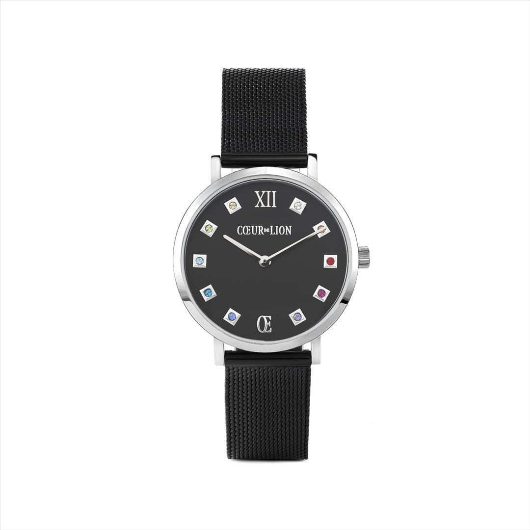 Coeur de Lion - Crystal Cube Watch - Black Mesh