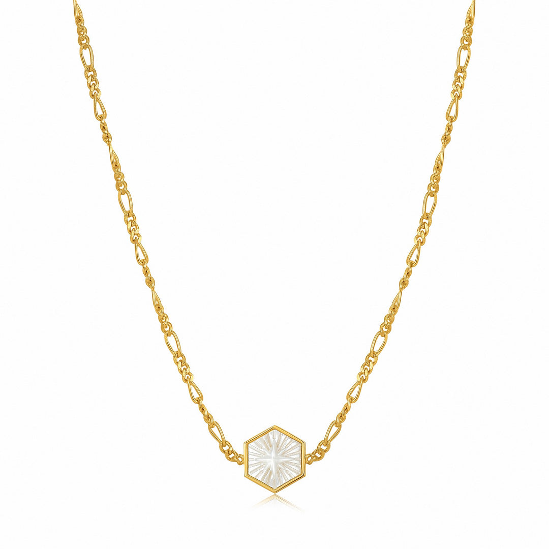 Ania Haie - Compass Emblem Gold Plated Figaro Chain Necklace