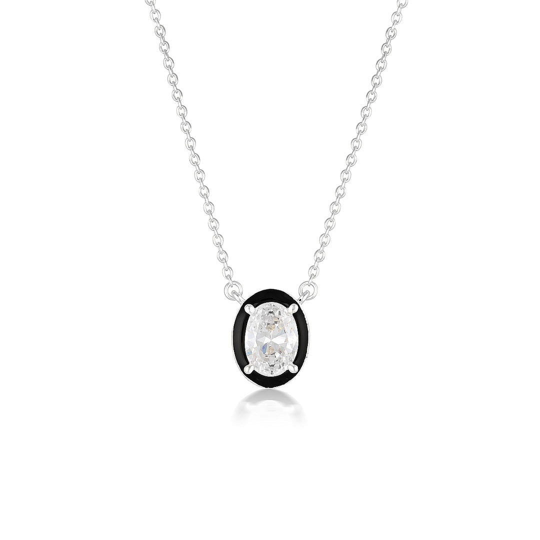 Georgini - Reflection Oval Necklace - Silver & Black Enamel