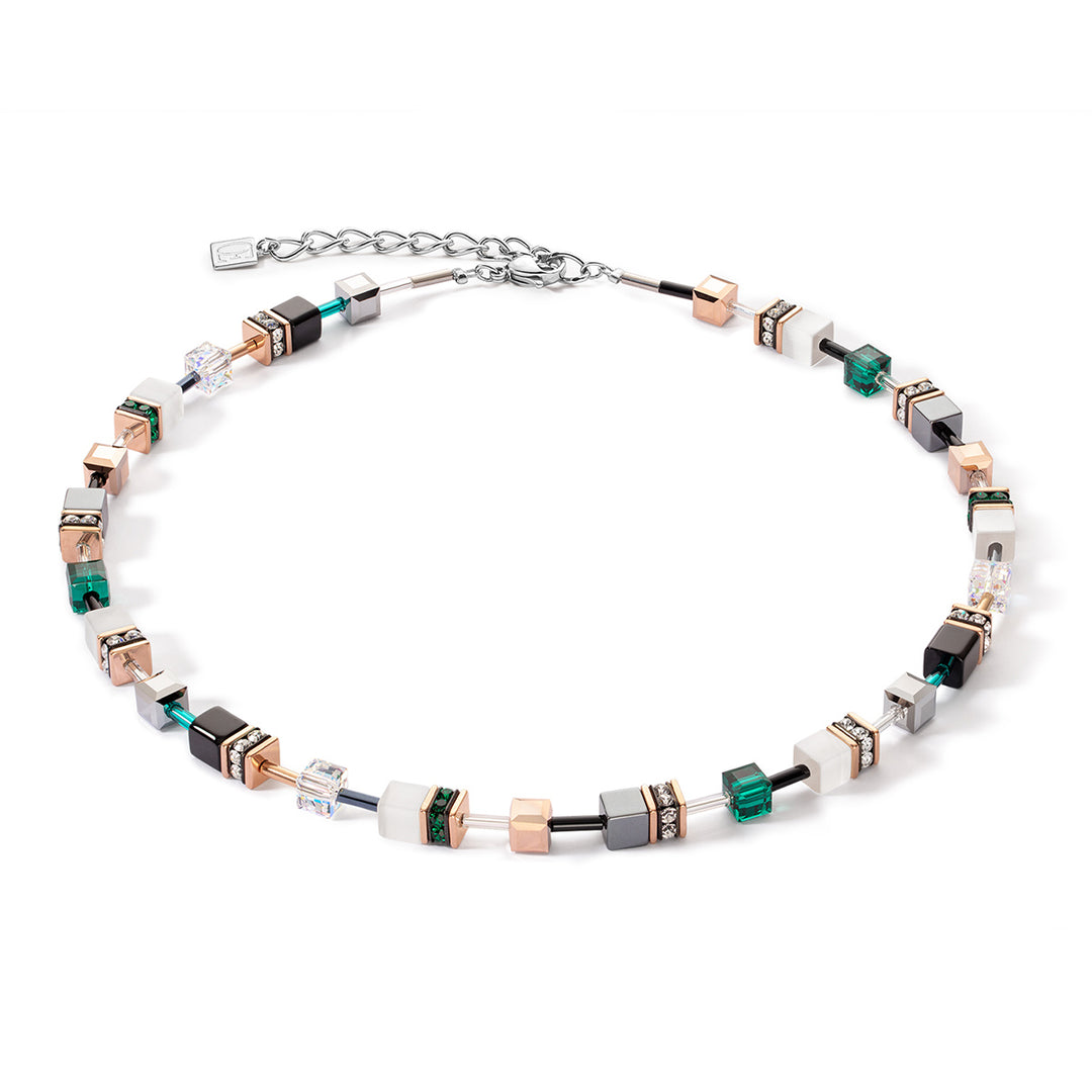 Coeur de Lion Necklace - Geocube Fresh White, Rose Gold & Emerald