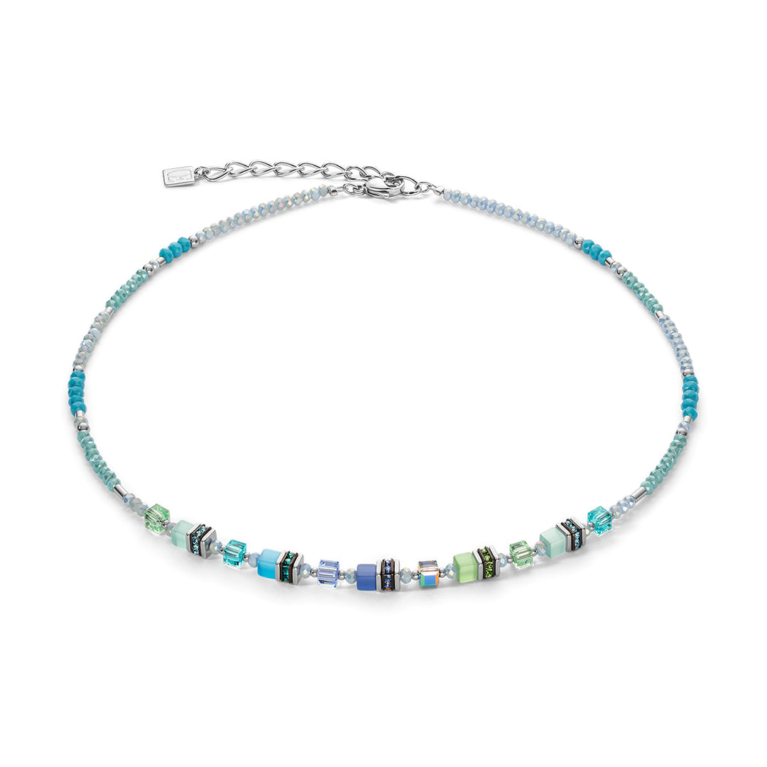 Coeur de Lion Necklace - Fine Geocube In Fresh Turquoise & Blue