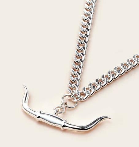 Whistle & Pop - Trailblazer Longhorn Necklace - Stg Silver