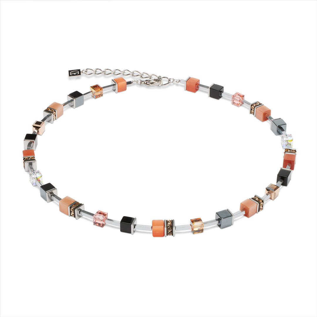 Coeur de Lion Necklace - GeoCube Lite Orange, Apricot & Stainless Steel