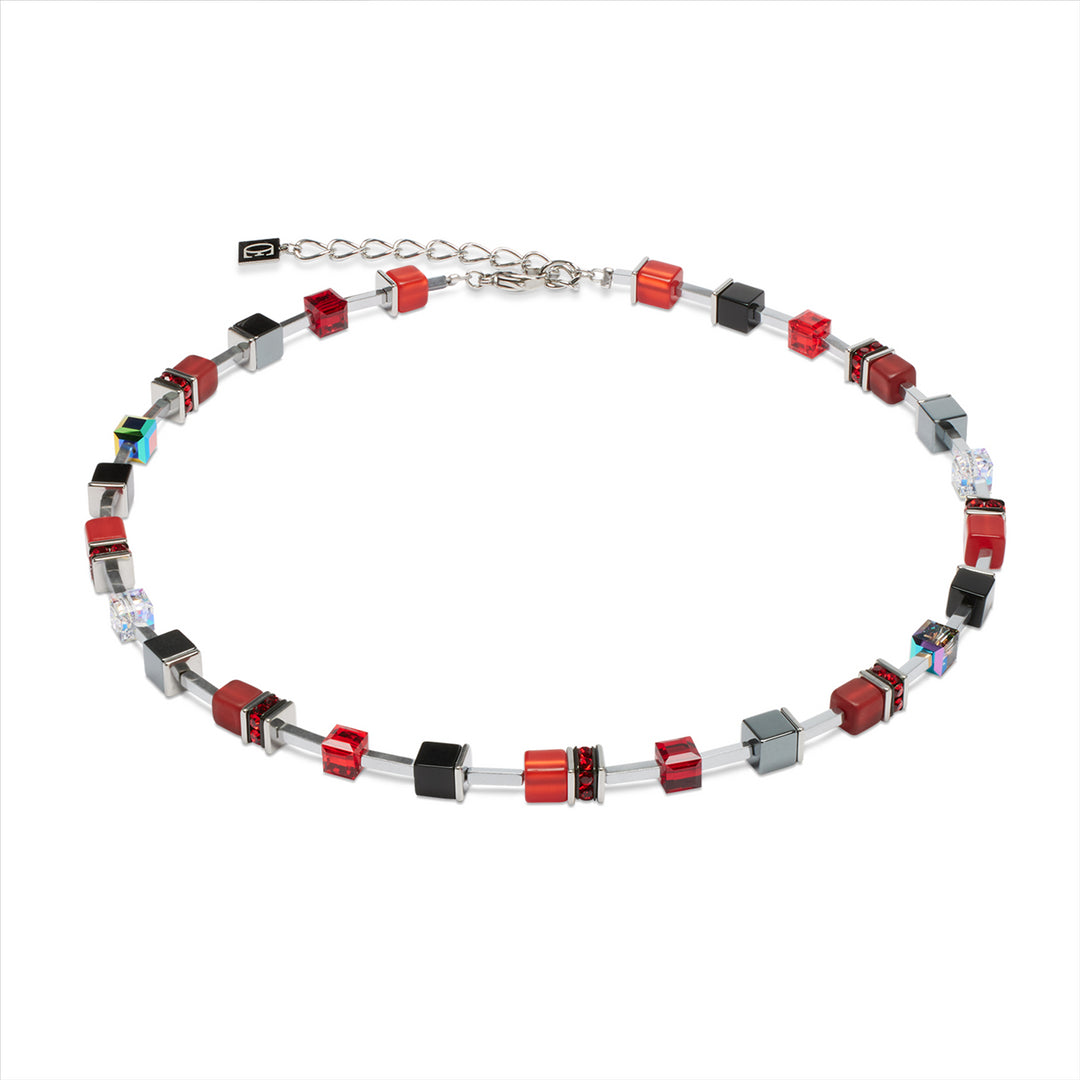 Coeur de Lion Necklace - Geocube Lite Red, Grey & Stainless Steel