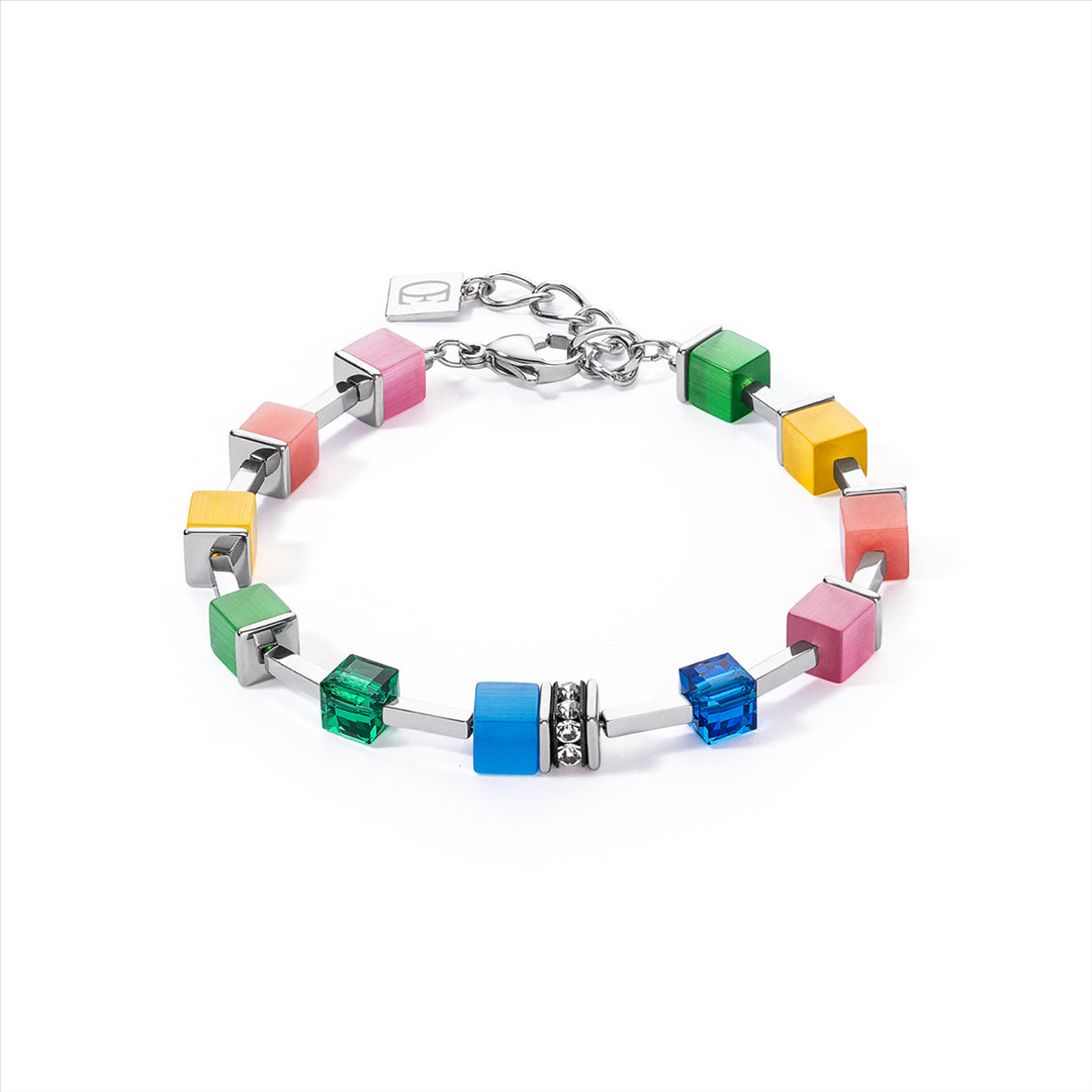 Coeur de Lion Bracelet - GeoCube Iconic Bright Rainbow & Silver