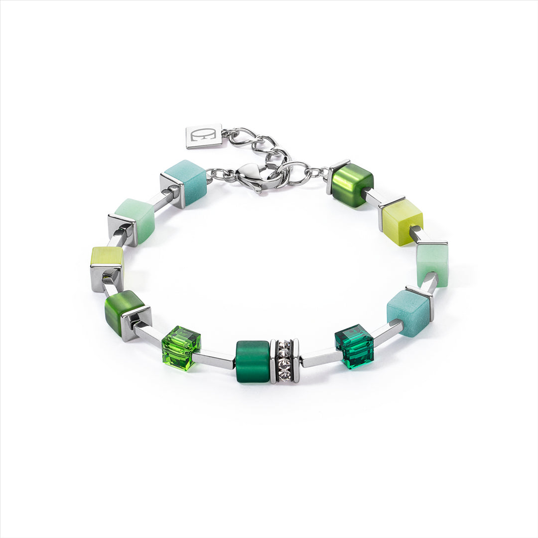 Coeur de Lion Bracelet - GeoCube Vibrant Green, Teal & Silver