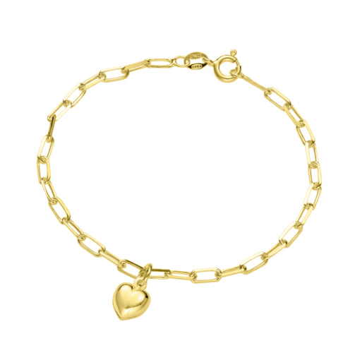 Sterling Silver/Gold Plated Paperclip Chain Bracelet With Small Puff Heart Charm