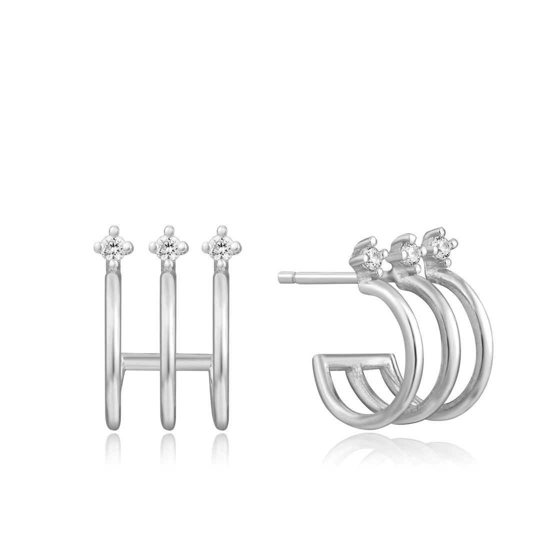 Ania Haie - Silver Triple Mini Hoop Stud Earrings