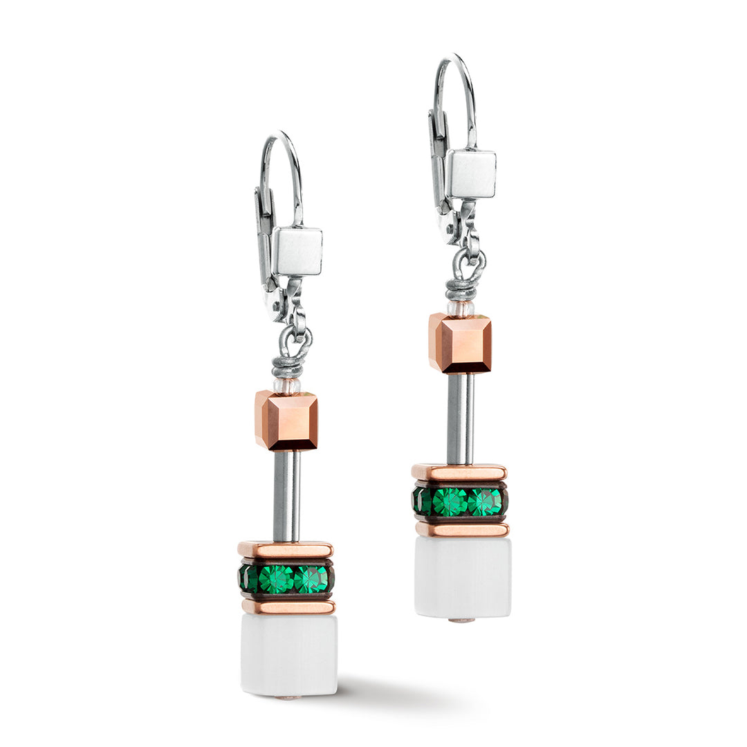 Coeur de Lion Earrings - Classic GEOCUBE Rose, White & Dark Green