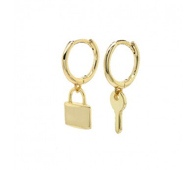 Sterling Silver/Gold Plated Huggies With Lock And Key Charm