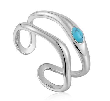 Ania Haie - Silver Turquoise Wave Double Band Adjustable Ring