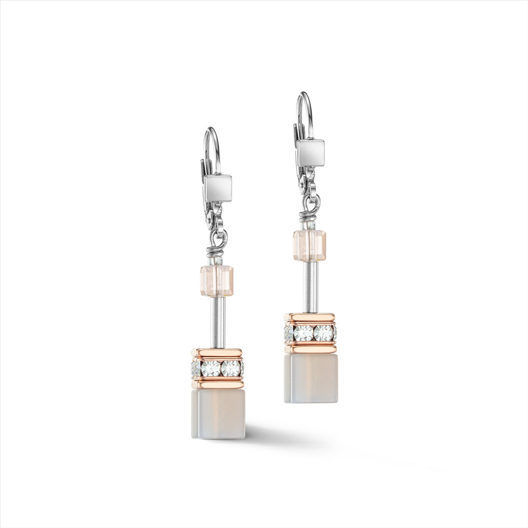 Coeur de Lion Earrings - Geo Cube Agate & Rose Gold Stainless Steel