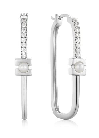 Ania Haie - Silver Pearl Modernist Oval Hoop Earrings