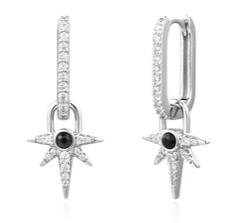 Ania Haie - Dusk Silver Cz/Black Onyx Star Huggies