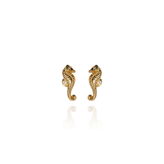 Evolve - Mini Seahorse Studs - (Good Luck) - Gold Vermei