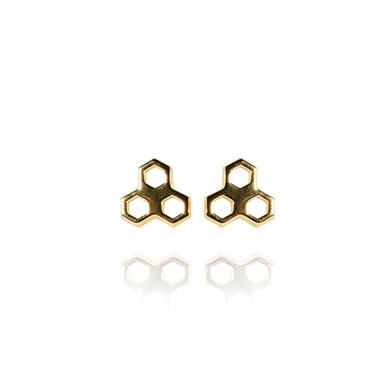 Evolve - Mini Honeycomb Studs - (Diligent) - Gold Vermeil