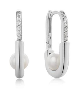 Ania Haie - Silver Pearl Interlock Oval Hoop Earrings