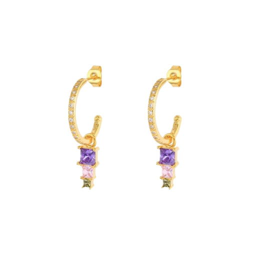 Sterling Silver/Gold Plated Half Hoop With Amethyst, Pink And Peridot Cz