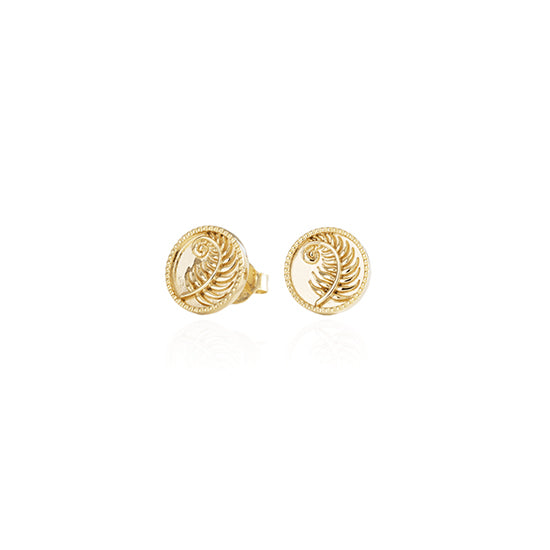 Evolve - Fern Coin Studs - (Strength) - Gold Vermeil