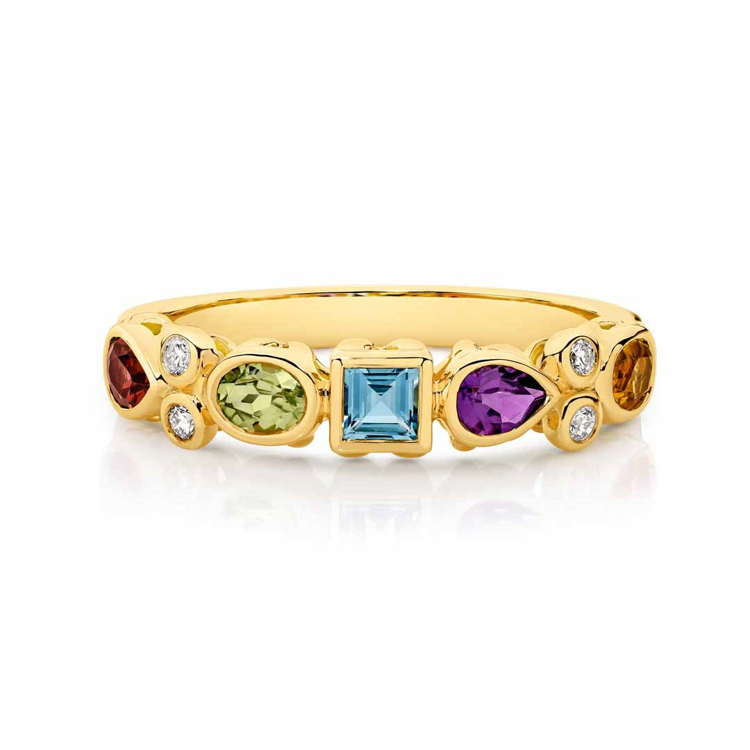 9ct Yellow Gold Multi Colour & Multi Shape Bezel Band