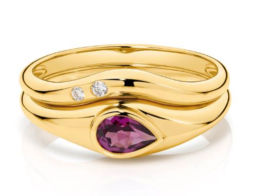 Yellow Gold Rings - Rhodolite & Diamond