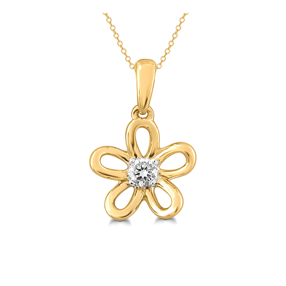 9ct Yellow Gold Diamond Flower Necklace