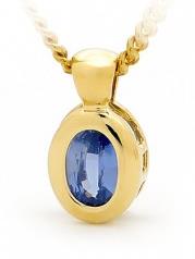 9ct Yellow Gold Oval Ceylon Sapphire Bezel Set Pendant