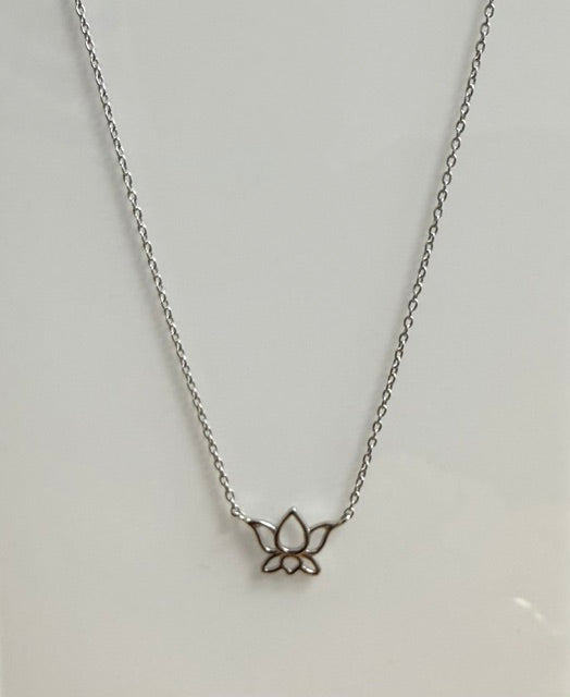 9ct White Gold Lotus Flower Pendant Necklace