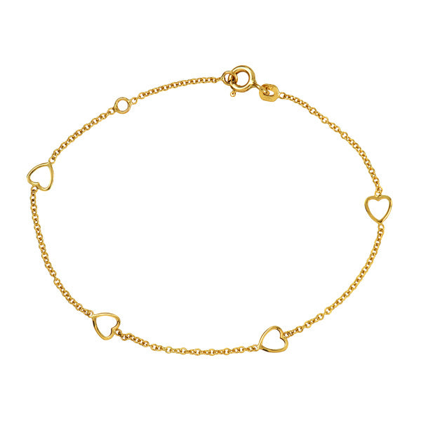 9ct Yellow Gold Hearts Bracelet