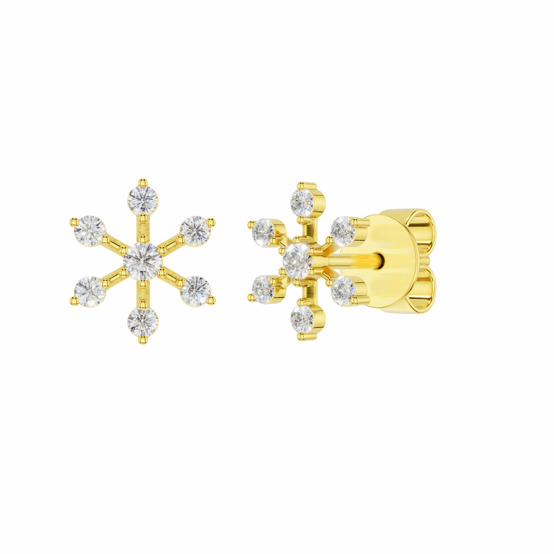 9ct Yellow Gold Diamond Snowflake Studs