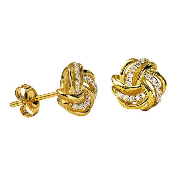 9ct Yellow Gold Diamond Knot Studs – Rhodium