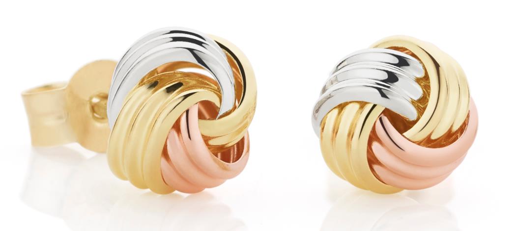 9ct Tri Tone Small Knot Studs