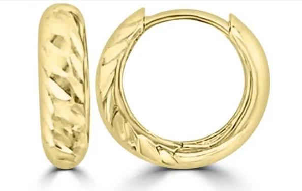 Gold Textured Hollow Creole Huggies - 9mm