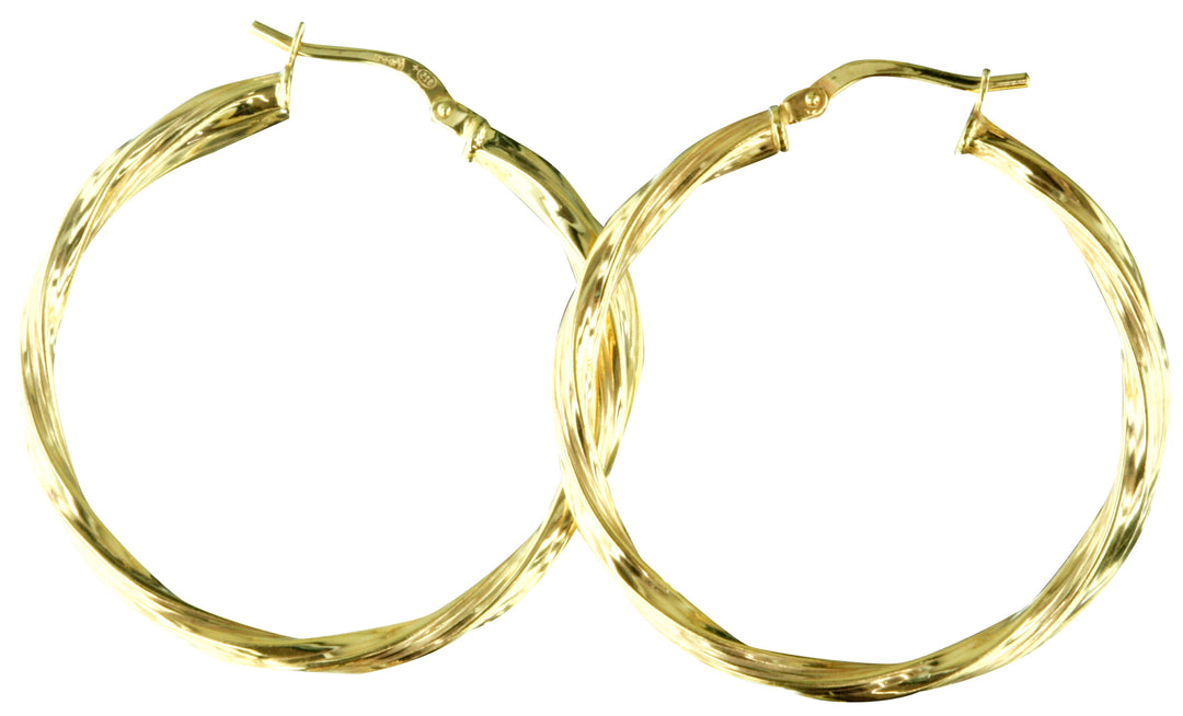 9ct Yellow Gold And Silver Bonded Twisted Hoop Earrings