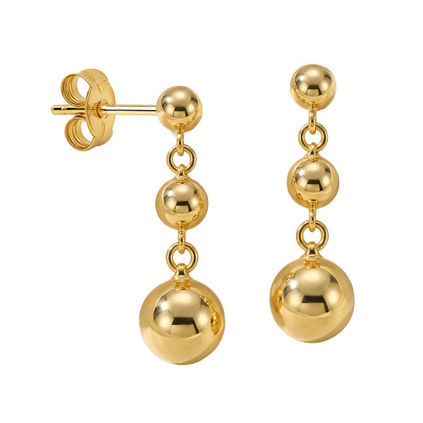 9ct Yellow Gold Graduated Ball Drop Studs