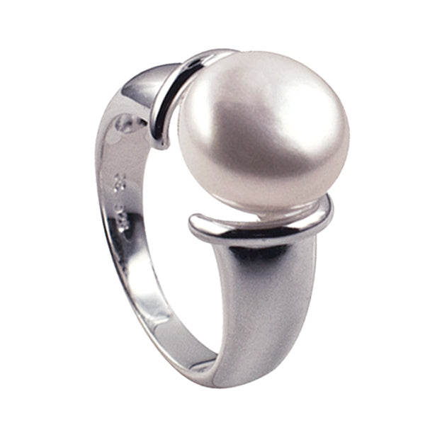Stg Silver Freshwater Button Pearl Ring