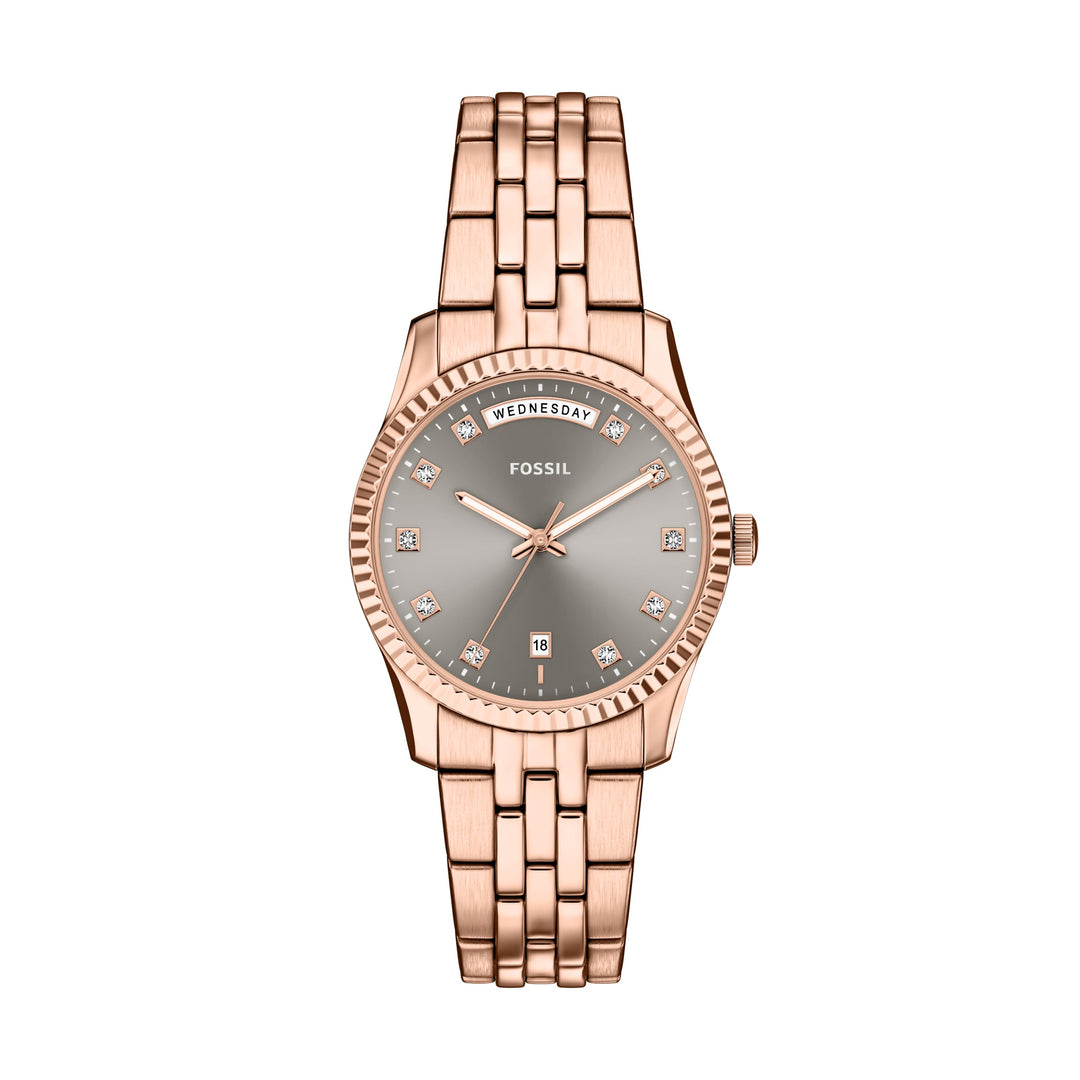 Fossil - Scarlette Three-Hand Day-Date Rose Gold-Tone Stainless Steel Watch