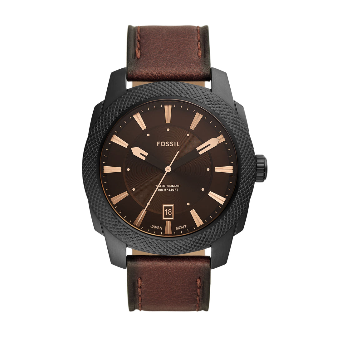 Fossil - Machine Three-Hand Date Dark Brown LiteHide™ Leather Watch