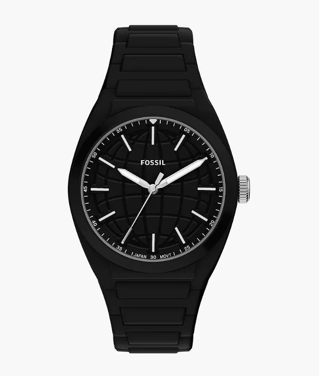 Fossil - Everett Three-Hand Black Silicone Watch
