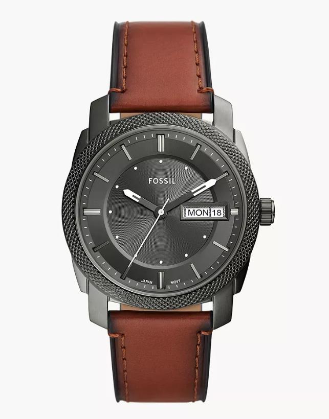 Fossil - Machine Three-Hand Date Brown Leather Watch
