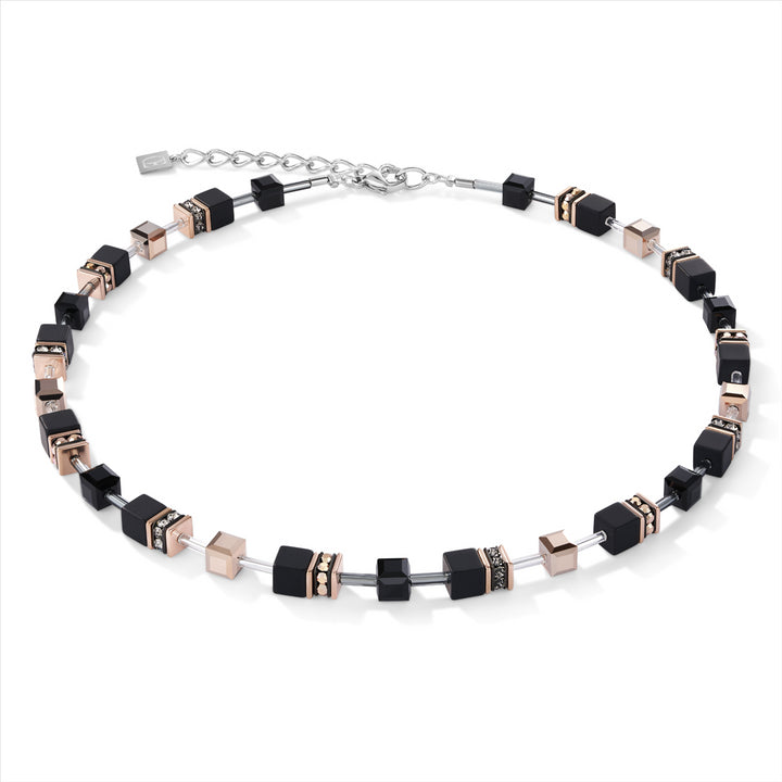 Geo Cube Rose Gold And Onyx Necklace