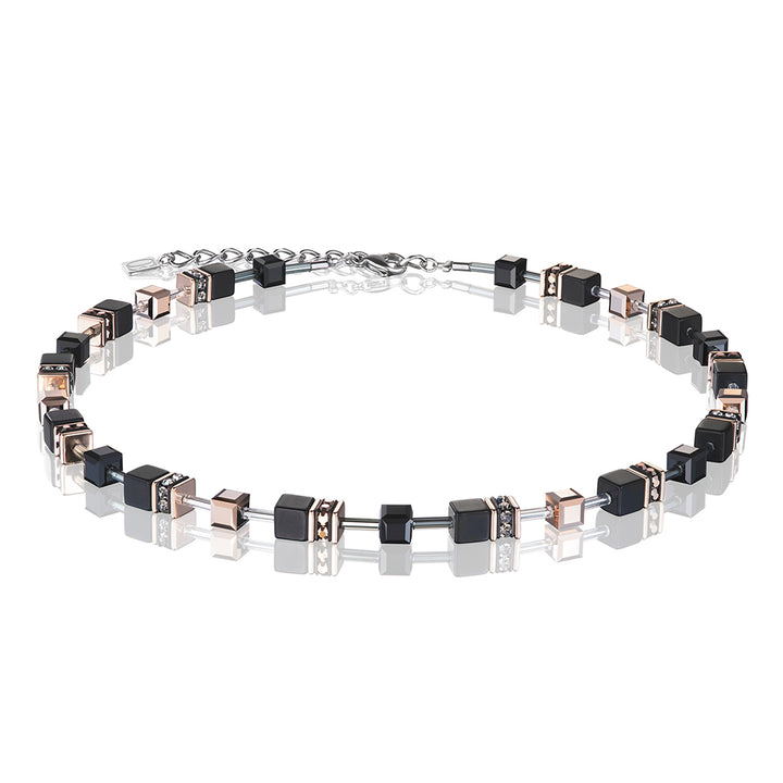 Geo Cube Rose Gold And Onyx Necklace