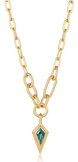 Ania Haie - Gold Plated Teal Sparkle Drop Pendant Chunky Chain Necklace