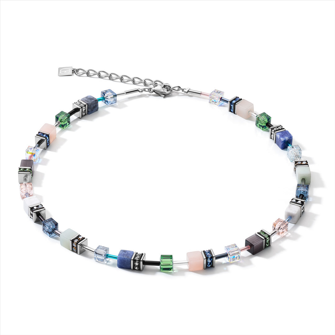 Coeur De Lion Blue Green Grey Mixed GEOcube Necklace