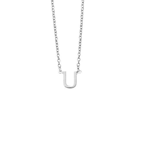 Stg Silver Initial Necklace - U