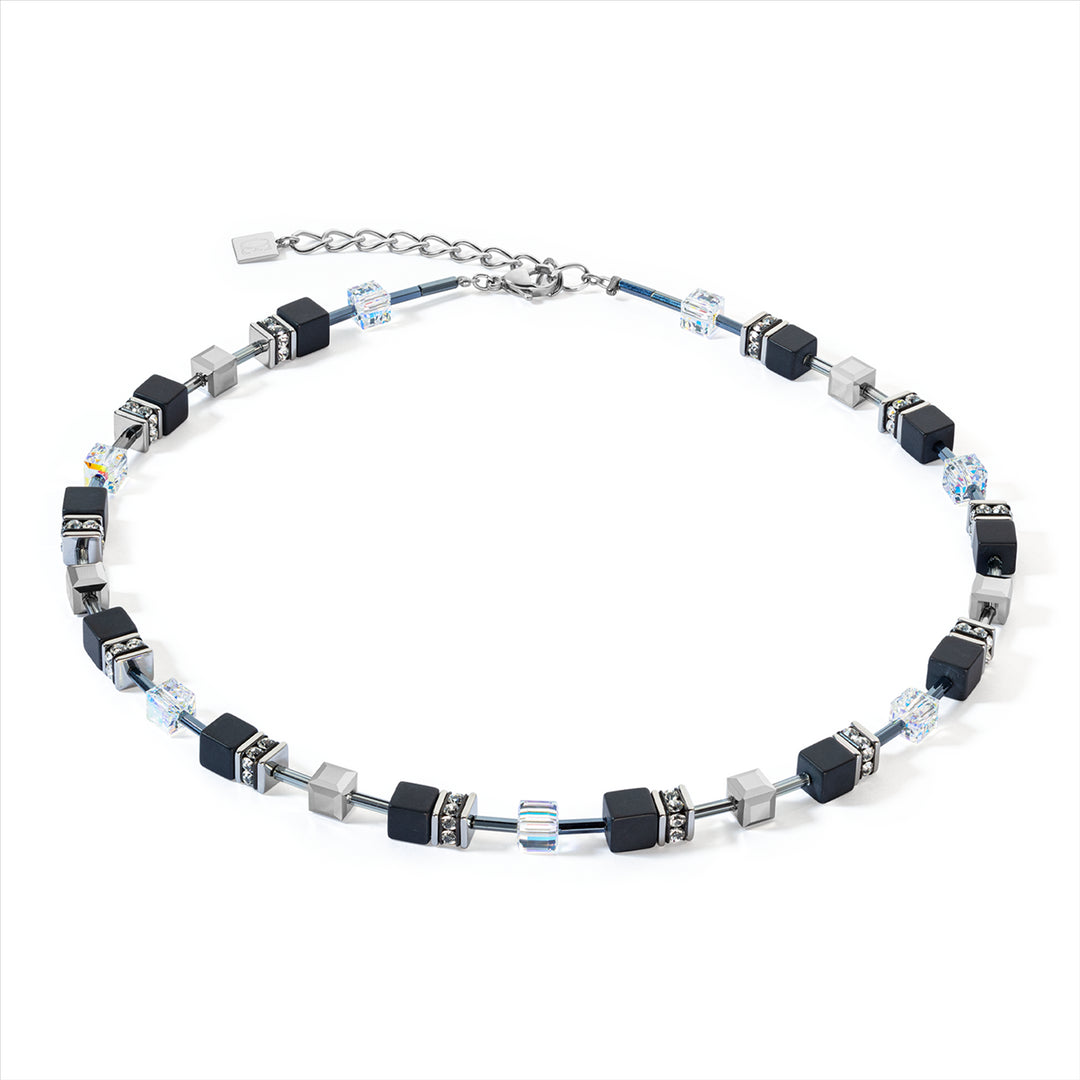 Geo Cube Black Onyx Stainless Steel Necklace