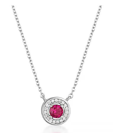 Georgini - Milestone Ruby and White Cubic Zirconia Halo Necklace - Silver