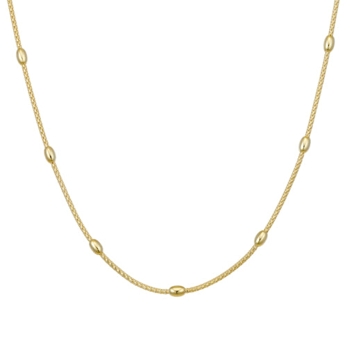 Sterling Silver/Gold Plated Round Box Link Necklace With Oval Beads