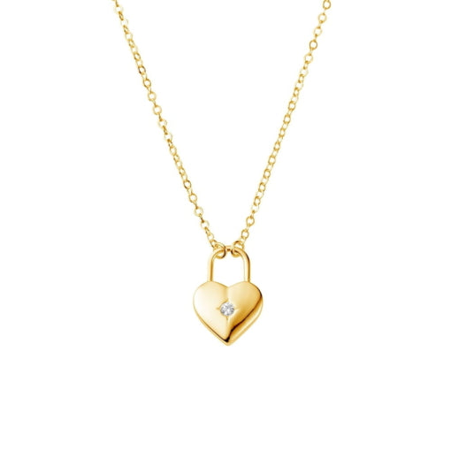 Gold Plated Necklace With Heart Padlock And Cz Detail